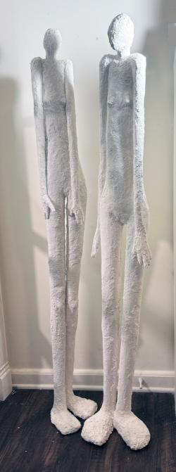 2 Standing Figures, 2026, Paper Mache, 60 and 61 inches tall