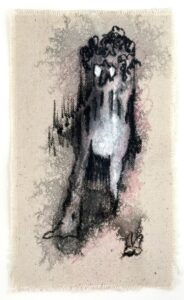 278, 2025, Pen and ink, chalk on canvas, 7 x 4.25”