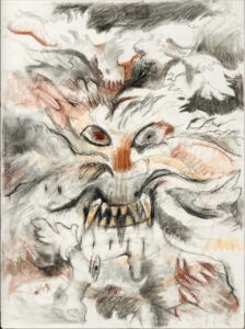 Kali, 2026, Graphite, conte, charcoal pencil on white kraft paper, 24 x 18”