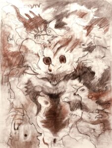 Sekhmet, 2026, Graphite, conte, charcoal pencil on white kraft paper, 24 x 18”