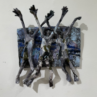 Snowy Figures, 2024, Papier mache, varnish, 17 x 14 x 3”