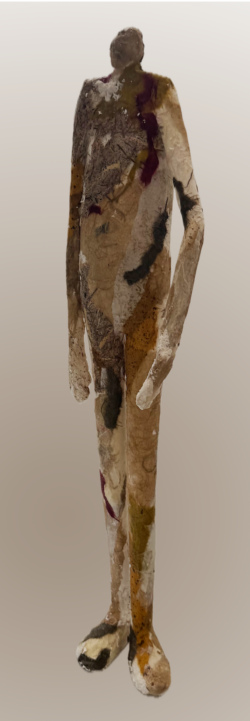 Standing Fig with White, 2025, Paper mache, 18.5 x 4.5 x 3 inches