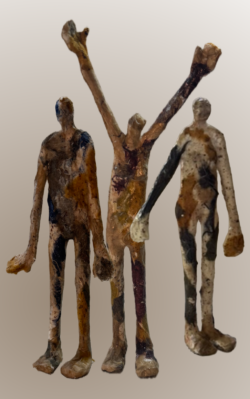 Three Small Figures, 2025, Paper Mmache, from 11-7 inches tall