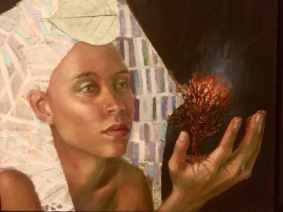 Tree of Knowledge Aflame, Acrylic, Italian metal leaf, archival imported handmade paper