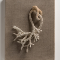 Tethered (to the test of love), 2024, 12K gold-filled wire and silver-plated wire, 11 x 14 x 3”