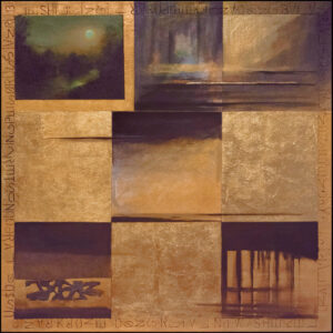 Fractured, Acrylic, Italian metal leaf, archival imported handmade paper, 42 x 42”