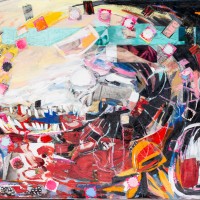 ECHINACEA, Acrylic, oil and collage on canvas, 48 x 36”, 2020