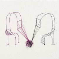 Knot of Acceptable Small Talk, thread, stitching on industrial felt mounted to wood, 9.75 x 12 x 1"