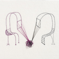 Knot of Acceptable Small Talk, thread, stitching on industrial felt mounted to wood, 9.75 x 12 x 1"