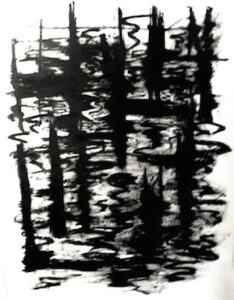 N H Swamp, Reed Reflection, oil bar on fabriano hot press paper, 4 x 6 feet