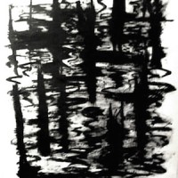 N H Swamp, Reed Reflection, oil bar on fabriano hot press paper, 4 x 6 feet