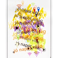 Hungarian, 
2020, 22” x 16”, Ink and acrylic paint on transparent acetate