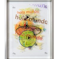 Spanish, 2020, 17 x 13", Ink and acrylic paint on plexiglass, framed