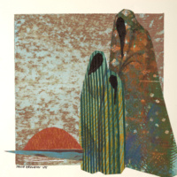 Travelers 1, Paint, mixed media on paper, 12 x 12"