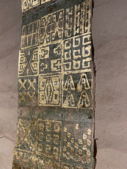Tocapus,(detail), 2025, Hand-made paper with gold leaf, 112 x 36"