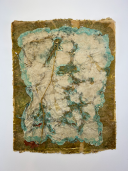Khipu 1, 2024, Hand-made paper with gold leaf, cotton thread and casings