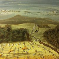 Evening in Rhinebeck, walnut ink, pastel, fur, 24” x 30”, 2014 Evening in Rhinebeck, walnut ink, pastel, fur, 24” x 30”, 2014