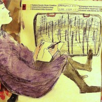 Self on Train, ink, pastel, collage, 9” x 12”, 2013 Self on Train, ink, pastel, collage, 9” x 12”, 2013