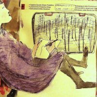 Self on Train, ink, pastel, collage, 9” x 12”, 2013 Self on Train, ink, pastel, collage, 9” x 12”, 2013