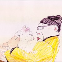 Man with Cat, ink, pastel, 9” x 12”, 2014 Man with Cat, ink, pastel, 9” x 12”, 2014