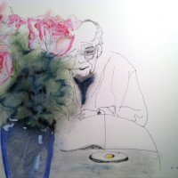 Man and Bouquet, ink, pastel, 9” x 12”, 2013 Man and Bouquet, ink, pastel, 9” x 12”, 2013