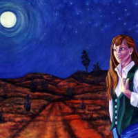 Moon with Sisters, oil paint on canvas, 36" x 96" Moon with Sisters, oil paint on canvas, 36" x 96"