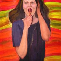 Munch Scream Lipstick, 24" x 36", oil painting Munch Scream Lipstick, 24" x 36", oil painting