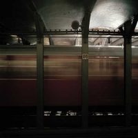 The Red Car at the 86th Street Station, 30" x 30", Color photograph, 2000 The Red Car at the 86th Street Station, 30" x 30", Color photograph, 2000