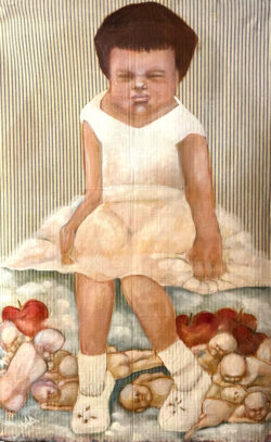 Baby Games, Oil on mattress cover, 42 x 50"