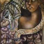9. Even in the Garden, oil on burlap, 42 x 25 inches