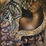 9.	Even in the Garden, oil on burlap, 42 x 25 inches