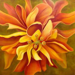 Pay Attention Here - Orange Hibiscus - Oil on Gallery Wrapped Canvas - 36x36" Oil Painting by the artist, Mary Ahern
