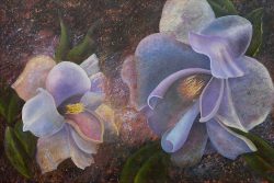 Cosmic Camellias-24x36" Gallery Wrapped Oil on Canvas Oil Painting by the artist, Mary Ahern
