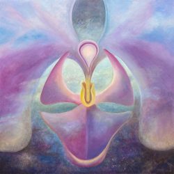 Cosmic Phalaenopsis-24x24" Oil on deep Cradled Hardboard Oil Painting by the artist, Mary Ahern