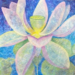 Cosmic White Lotus-24x24" Oil on deep Cradled Hardboard Oil Painting by the artist, Mary Ahern