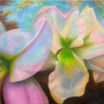 Cosmic Daylily Trio- 48x24" Oil on Gallery Wrapped Canvas- Oil Painting by the artist, Mary Ahern